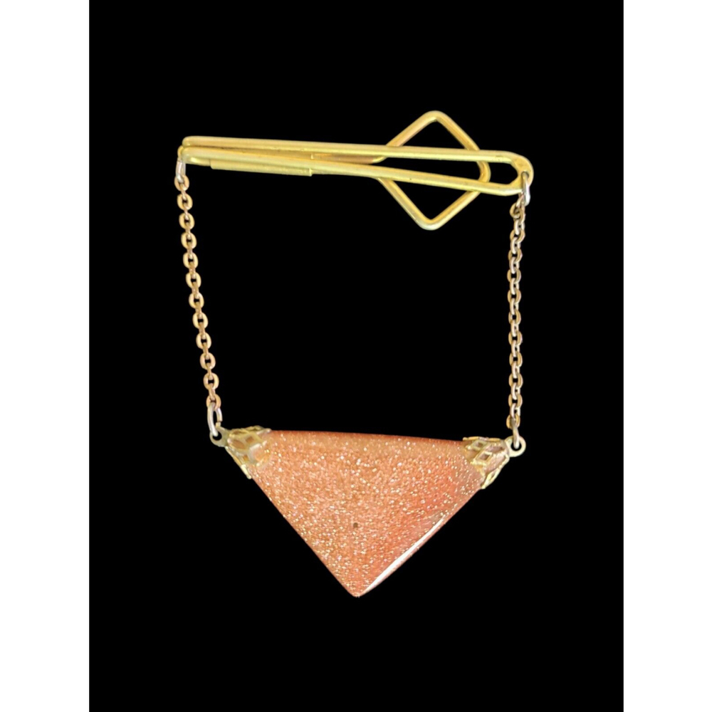 Vintage brass? MCM retro SWANK tie Bar Triangle Sandstone Pendant